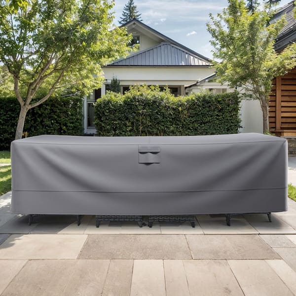 Qovers 90 in. L x 68 in. W x 28 in. H Gray General Purpose Patio Table and Chair Set Cover
