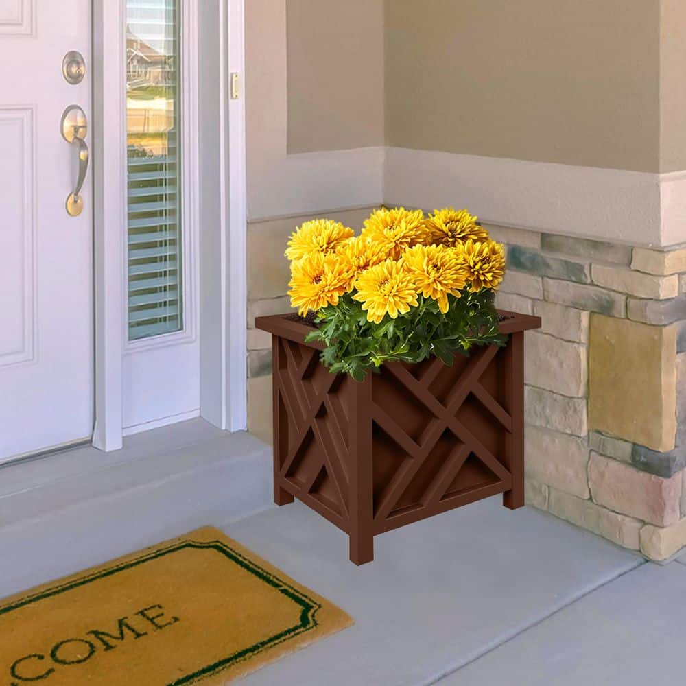 15.5-Inch Brown Polypropylene Lattice Design Planter Box