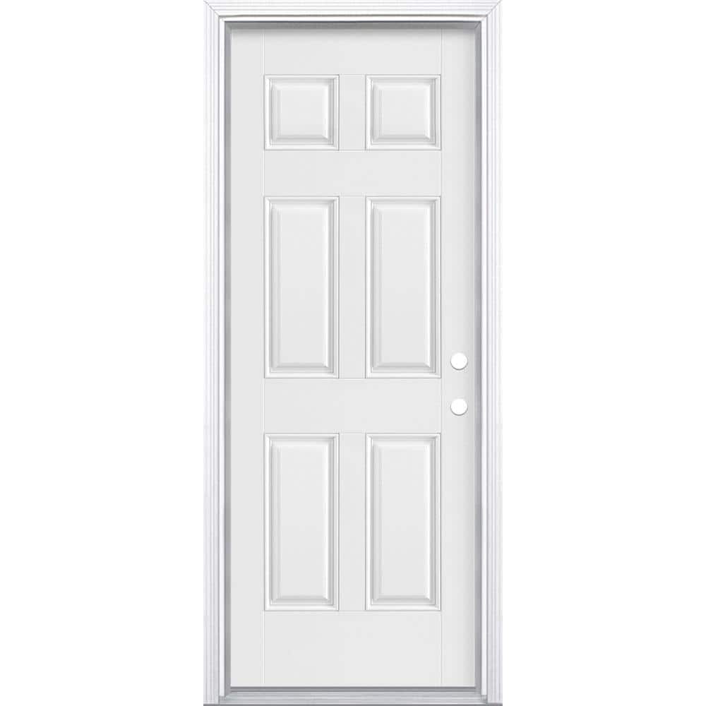 Masonite 30 in. x 80 in. 6-Panel Left-Hand/Inswing Primed White Smooth ...