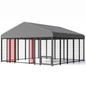 10 ft. x 10 ft. Large Dog Kennel Outdoor Dog Enclosure with Feeding and Double Swing Doors and Weatherproof Dog Cage