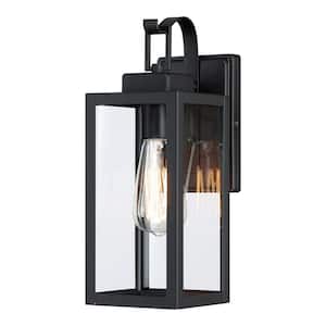 Foothill 13.78 in.1-Light Matte Black Outdoor Wall Lantern Sconce with Clear Glass