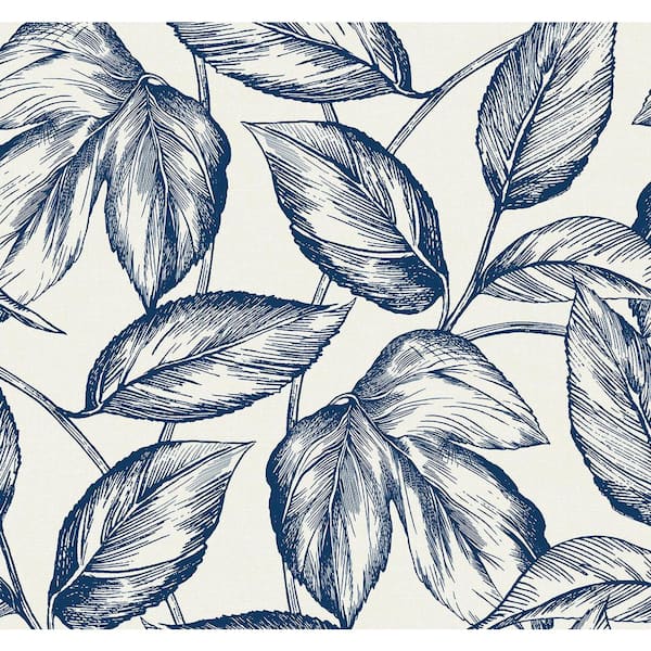 Seabrook Designs 60.75 sq. ft. Blueberry Hill Beckett Sketched Leaves Nonwoven Paper Unpasted Wallpaper Roll
