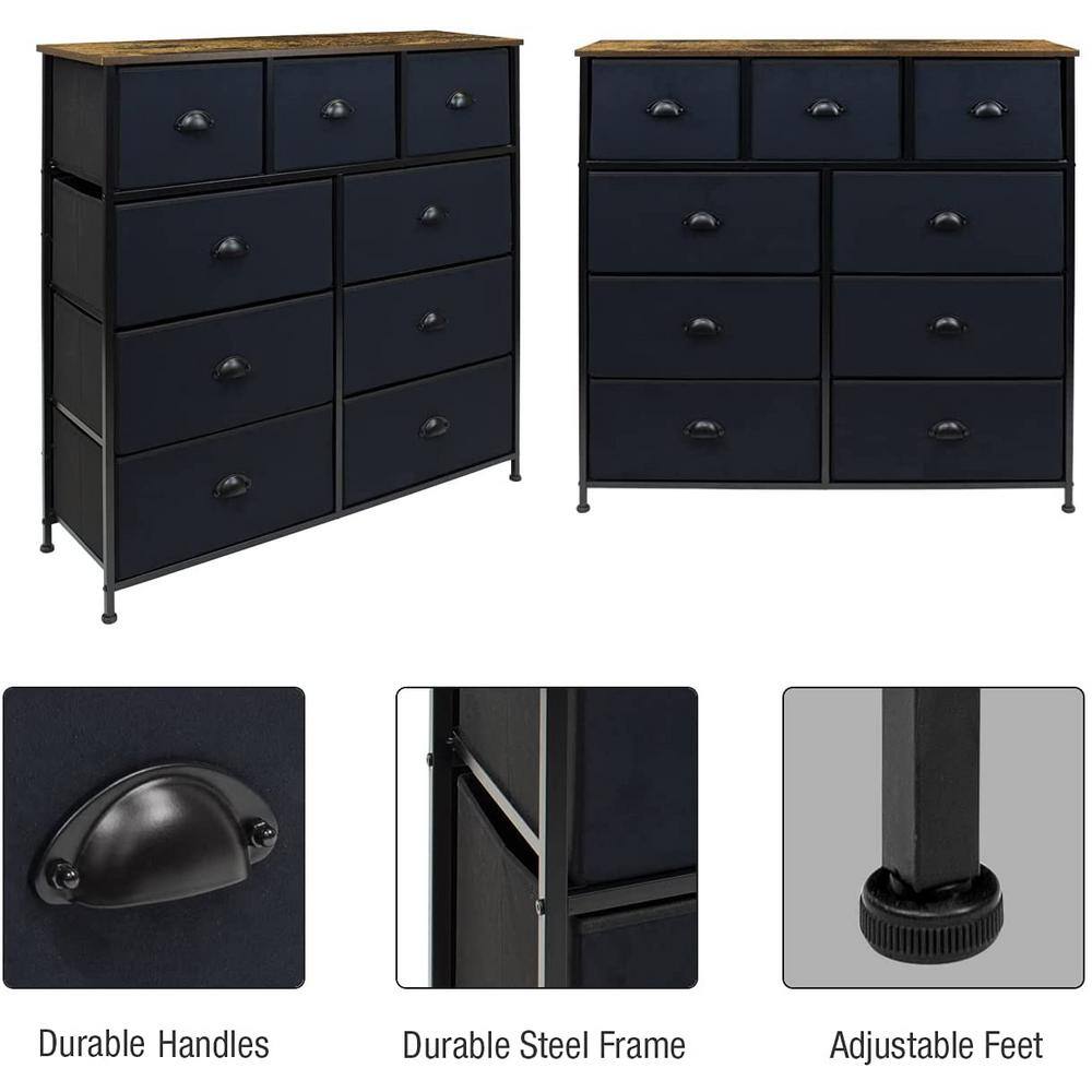 Sorbus Rustic Farmhouse Black 9-Drawer Dresser with Wood Top