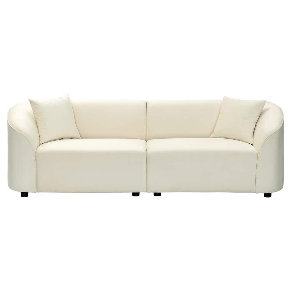 Beige Velvet Upholstered Curved 2-Seater Sectional Sofa