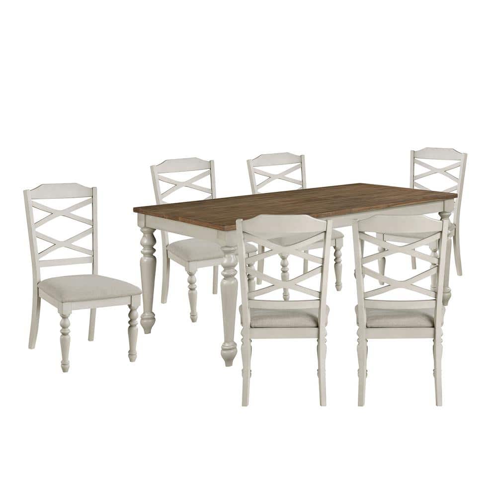 Jennifer 7-Piece Beige and Brown Wood Dining Set