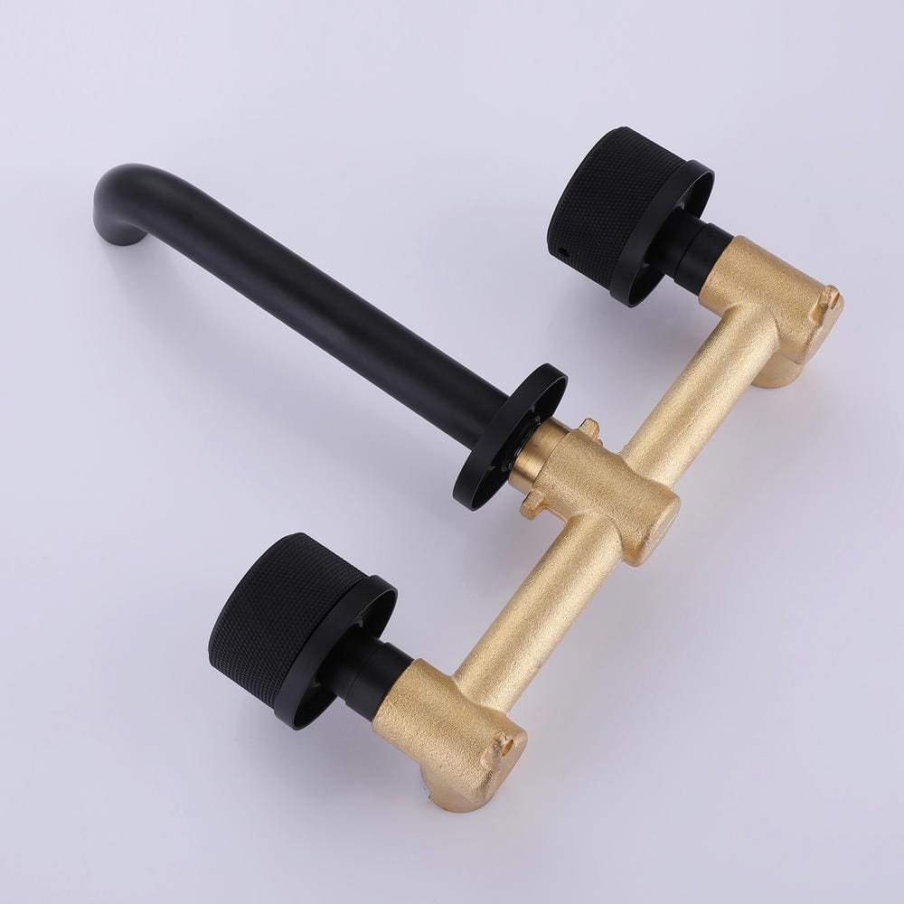 Matte Black Wall-Mount Two-Handle Bathroom Faucet