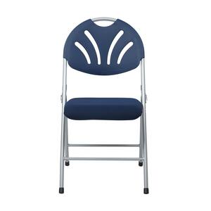 Blue Plastic and Silver Metal Stackable Folding Chair (Set of 4)