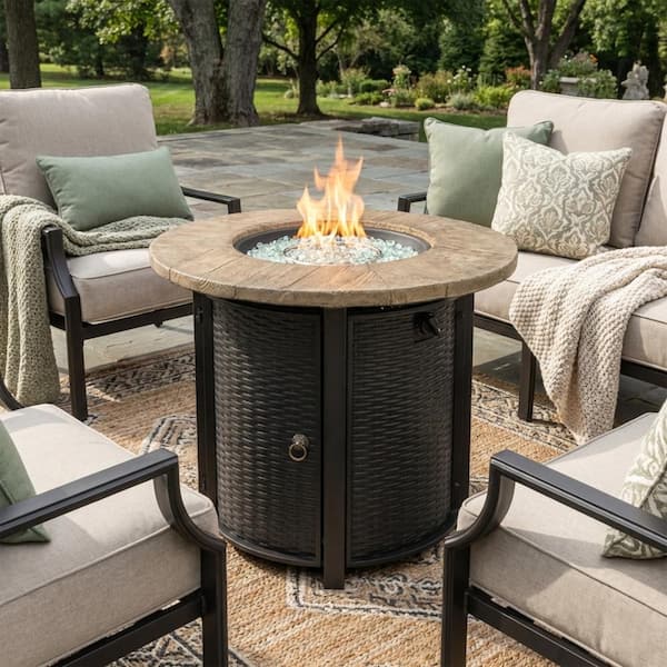 30 in. Round 50,000 BTU Steel Propane Fire Pit Table with Rain Cover