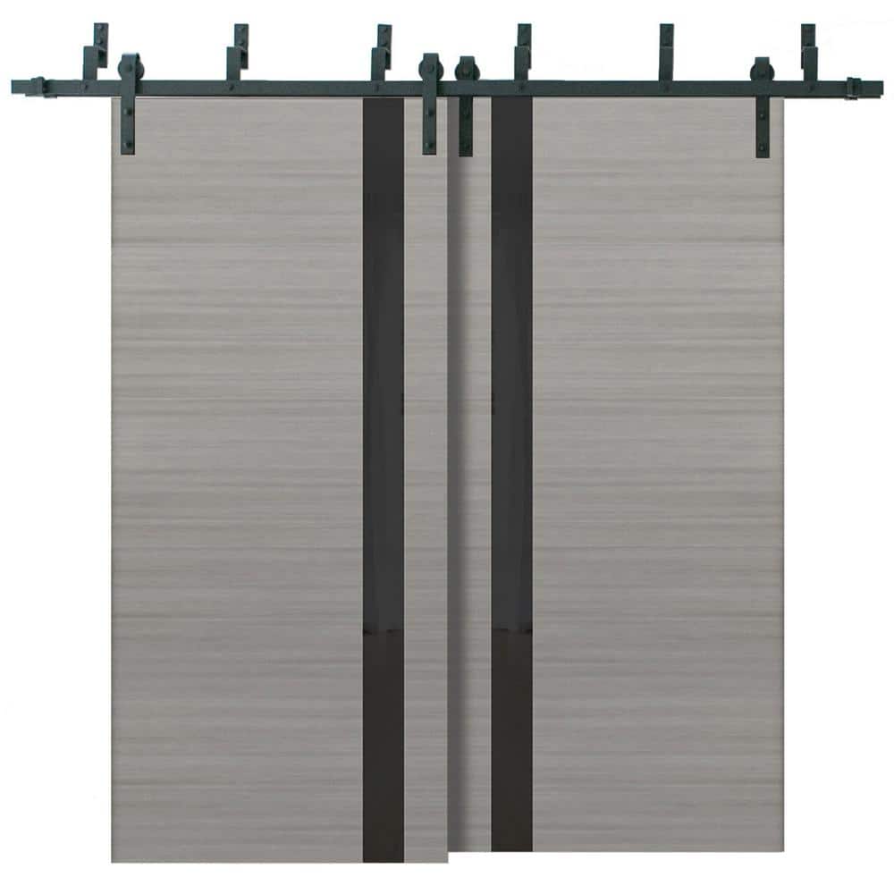 36 in. x 96 in. 2 Panel Frosted Glass Grey Ash Solid Wood Sliding Barn Door with Hardware Kit price history on PriceWatchPro