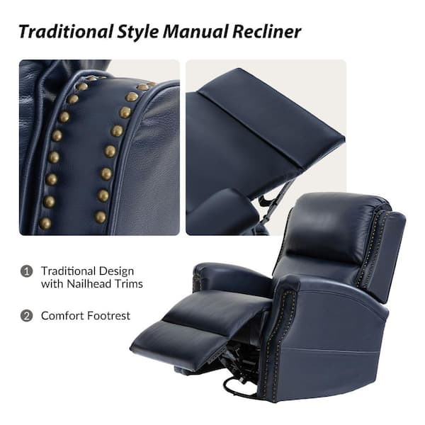 JAYDEN CREATION Felisa Navy Transitional Genuine Leather Recliner