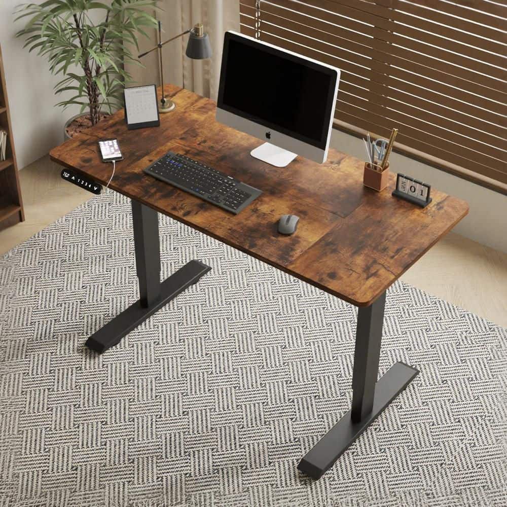 Brown Computer Electric Standing Desk, Height Adjustable Desk for Office, 55 in. Lift-up Modern Luxiury Table price history on PriceWatchPro