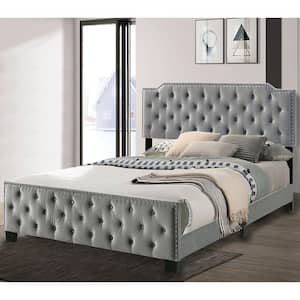 Larchemont Gray King Panel Bed with Tufted Headboard and Care Kit