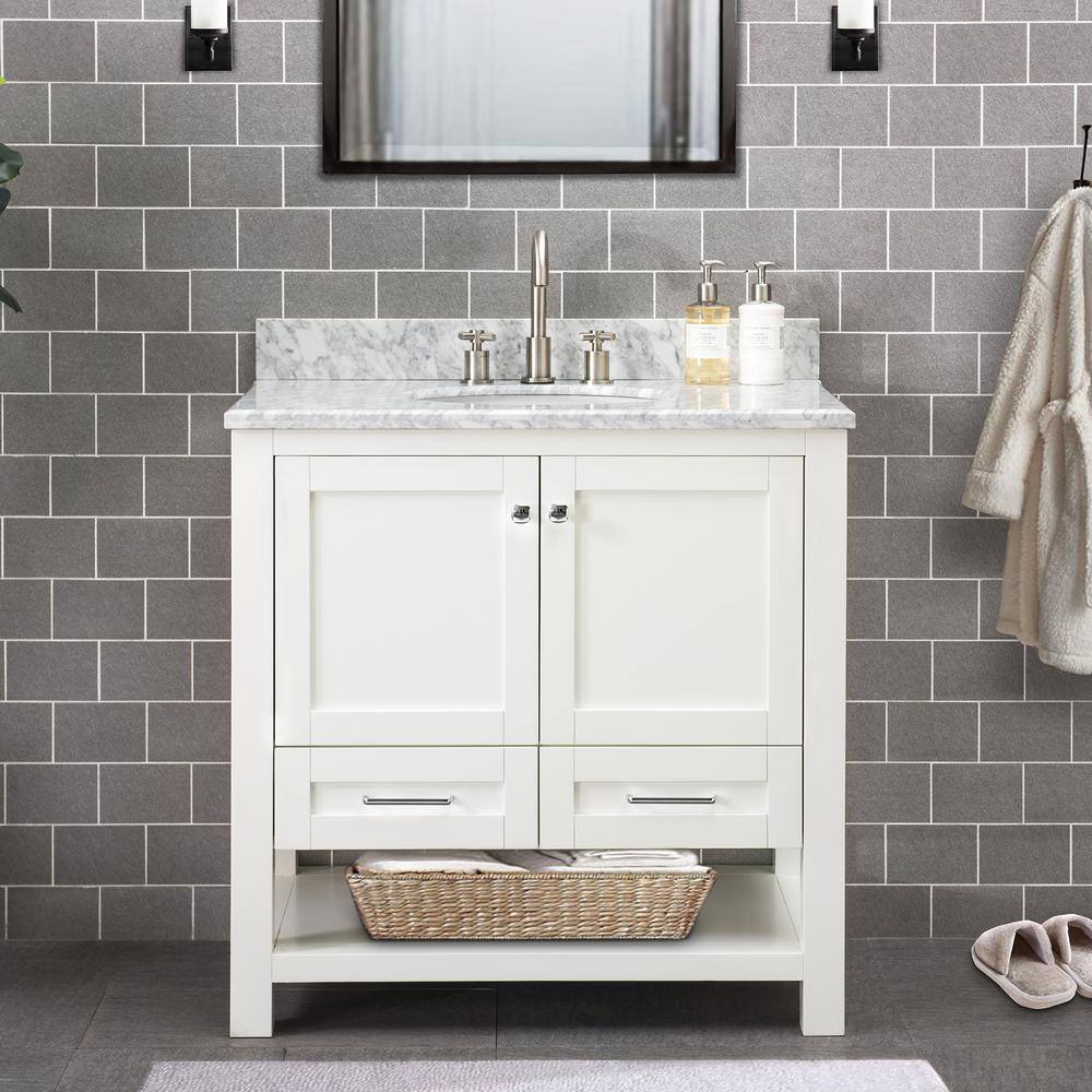 Sunjoy Nixon White 36 In W X 22 05 In D X 35 75 In H Shaker Style Bathroom Vanity With Marble Vanity Top And Single Basin B301008600 The Home Depot