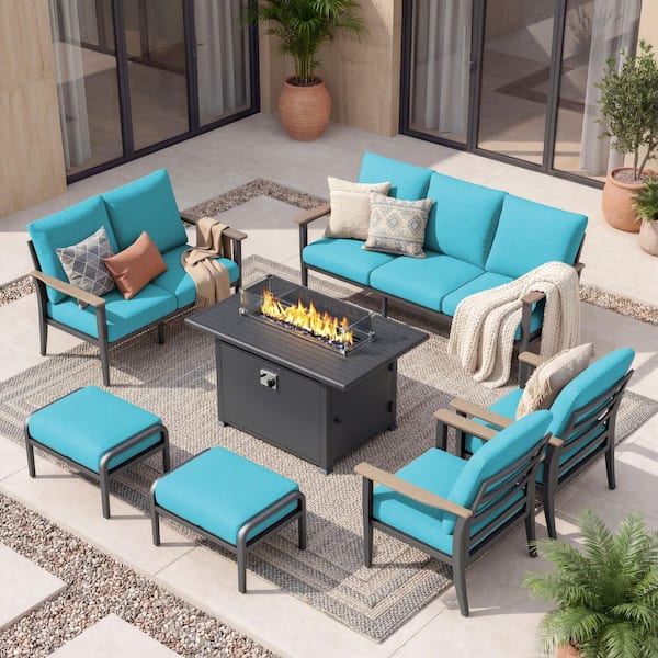 muphyers 7-Piece Aluminum Patio Conversation Set with Fire Table