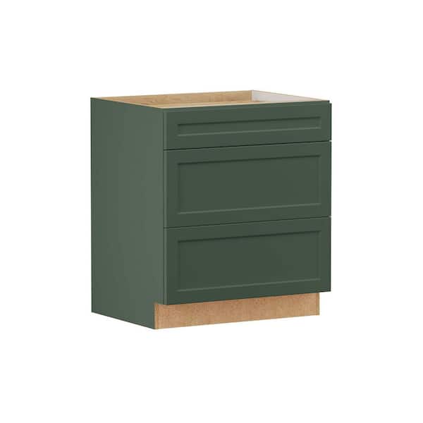Designer Series Melvern 30 in. W x 24 in. D x 34.5 in. H Assembled Shaker 3-Drawer Base Cabinet in Forest