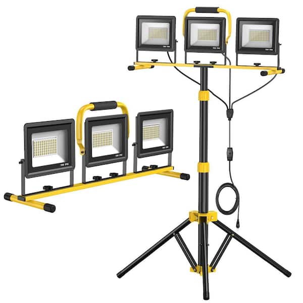 120V 21000 Lumens Integrated LED 6500K Daylight 3-Head  Work Light with 16.5 ft. Cord and Stand IP66 Waterproof