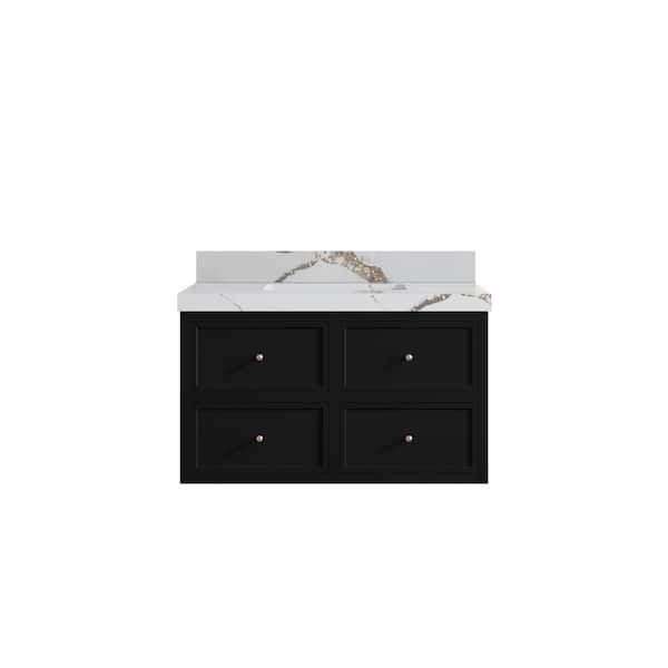 Willow Collections Roswell 36 in. Single Sink Freestanding Black Bath Vanity with Calacatta Gold Qt. Top Unassembled