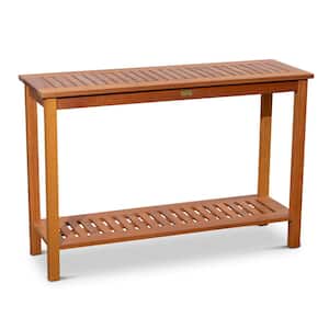 32 in. H Natural Rectangle Wood Outdoor Side Table Living Eucalyptus Console Table with Shelves