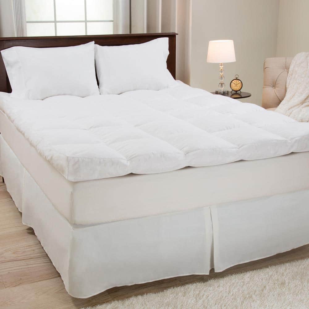 Queen White Down Featherbed Mattress Topper with Cotton Cover