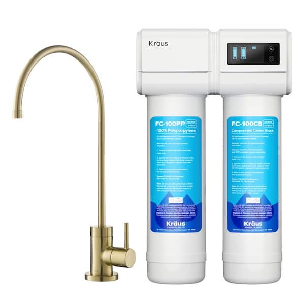 KRAUS Purita 2-Stage Under-Sink Filtration System with Single Handle Drinking Water Filter Faucet in Brushed Gold