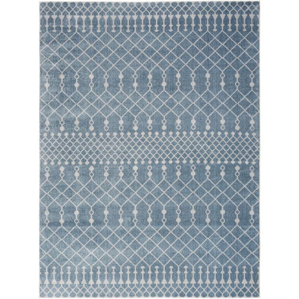 Nourison Astra Machine Washable Blue 5 ft. x 7 ft. Moroccan Transitional Area Rug