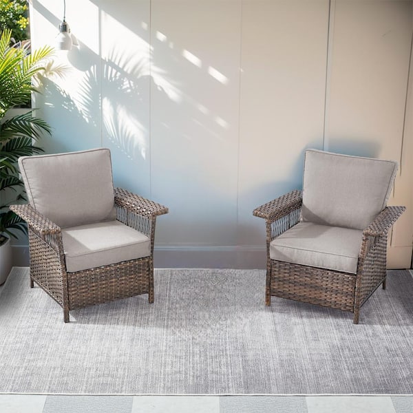 moosprr SeagullWing Brown Wicker Outdoor Lounge Chair with Olefin Gray Cushions (2-Pack)