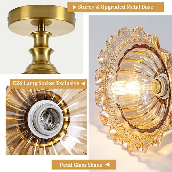 Merbotin BeamHaven 9.84 in. Brushed Vintage Amber Dome Semi-Flush