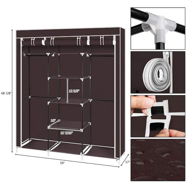 Karl home 68.9 in. H x 59 in. W x 17.7 in. D Dark Brown Portable Closet with Five layers 299485424351 The Home Depot
