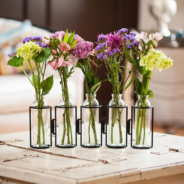 Hinged Flower Vases Test Tube Flower Vase with 5 Test Tubes Gold Metal  Frame