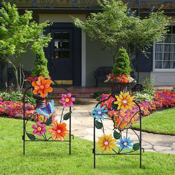 Garden Decor for Outside, Set of 2 Metal Fence Decorative Garden