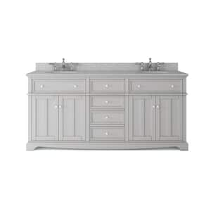 Fremont 72 in. Double Sink Freestanding Grey Bath Vanity with Grey Granite Top (Assembled)