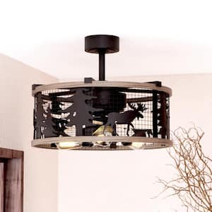 Kodiak 21 in. Indoor Black and Burnished Teak Rustic Ceiling Fan with LED Light Kit and Remote Moose