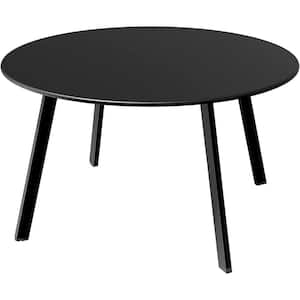 Black Round Outdoor Coffee Table, Weather Resistant Metal Large Side Table for Balcony, Porch, Deck, Poolside