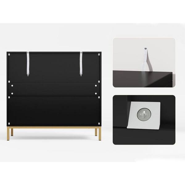 Aupodin 3-Drawer Black Chest of Drawers with Gold Metal Legs Mid Century  Modern Dresser 31.5 in. W x 29.5 in. H x 15.7 in. D H0073 - The Home Depot