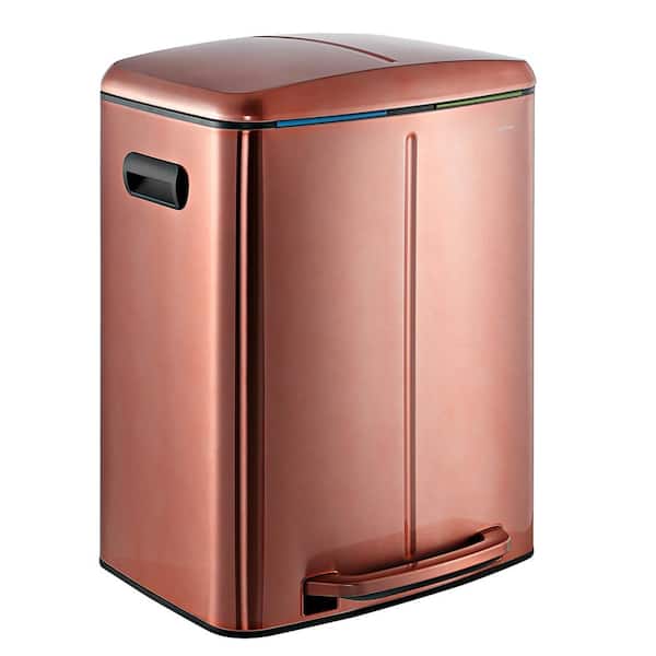 happimess Marco Rectangular 10.5 Gal. Double Bucket Trash Can with Soft-Close Lid, Rose Gold
