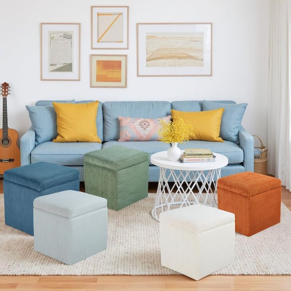 WONDER COMFORT Blue Chenille Square Fliip Top Storage Small