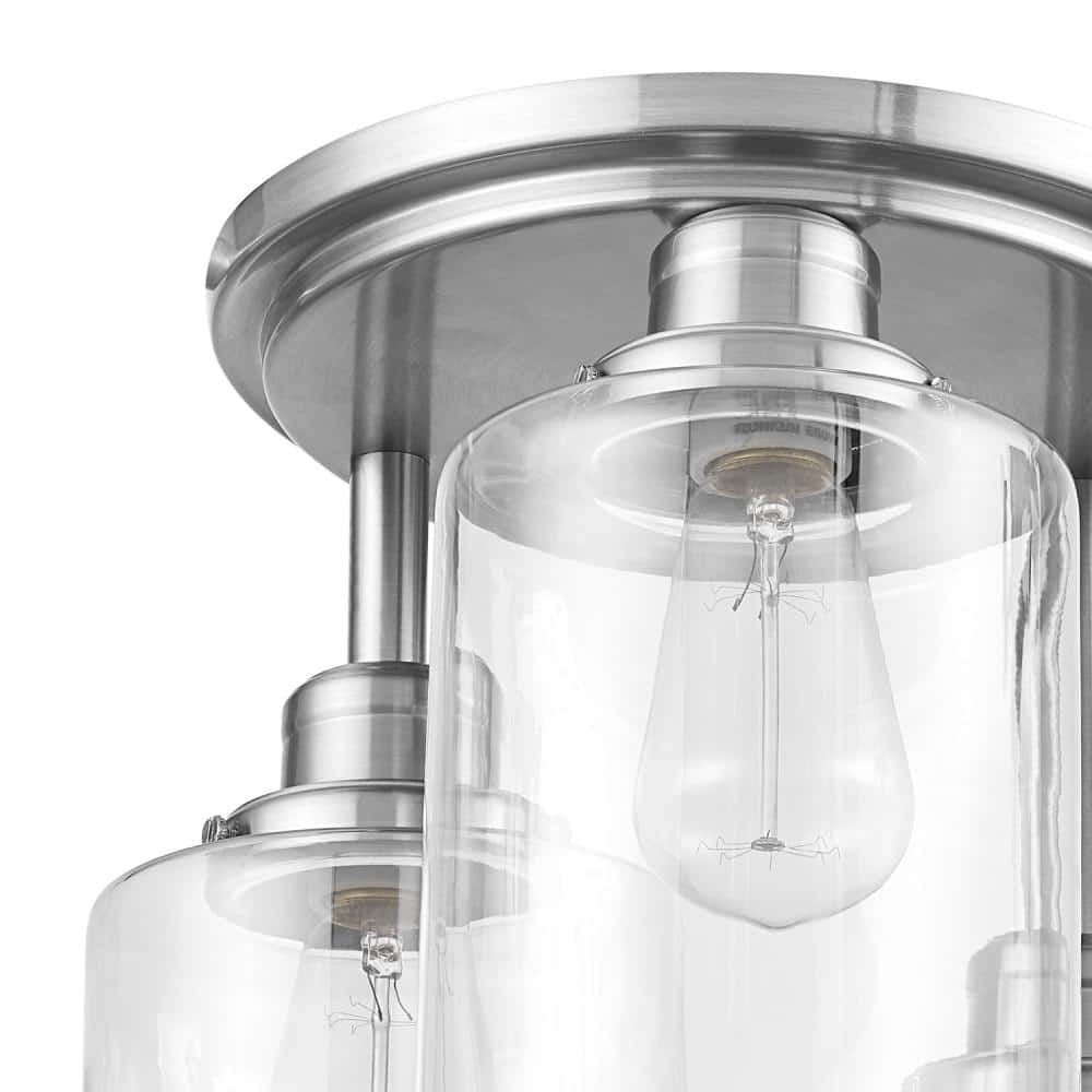 Annecy Brushed Steel 3-Light Semi-Flush Ceiling Fixture with Clear Glass