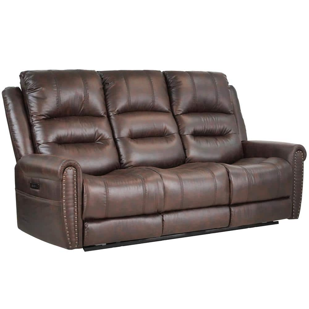 Montague Dual Power Headrest And Lumbar Support Reclining Sofa In Genuine  Brown Leather by Armen Living