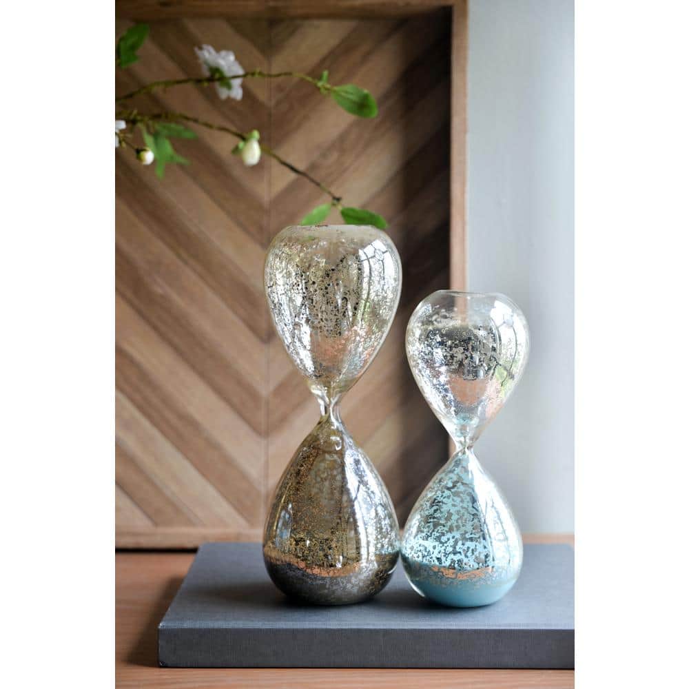 Clear and Silver Mercury Glass Hourglass with Bisque Sand