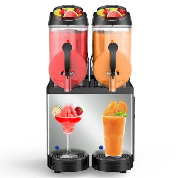 SOZT 1015 oz. Stainless Steel Snow Cone Machine Commercial Slushy Machine 2 x 12 L Tank for Juice, Cocktails, Smoothies