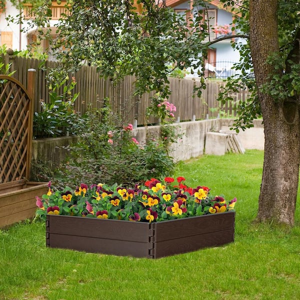 ANGELES HOME Brown DIY Shapes Weather-Resistant HDPE Plastic Planter Box Raised Garden Bed