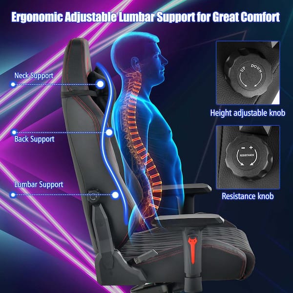 Costway Faux Leather Swivel Ergonomic Gaming Chair in Black with Class 4 Gas Lift 4D Armrest And Adjustable Lumbar Support P12I 10N4 A84 ADK The Home Depot