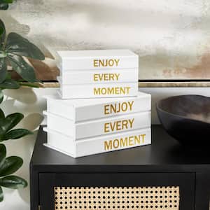Rectangle Canvas Faux Storage Book Box with Gold Enjoy, Every, Moment Text (Set of 2)