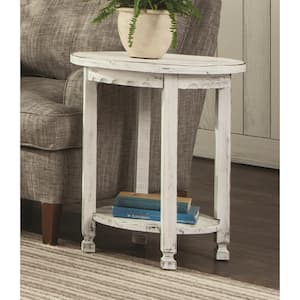 Country Cottage White Antique Round End Table