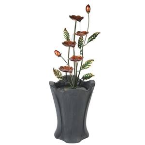40.75 in. H Cement Vase with Metal Flowers Outdoor Waterfall Fountain