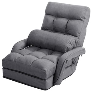 Gray Steel Folding Floor Armchair with 6-Position Adjustable Back and Lumbar Pillow