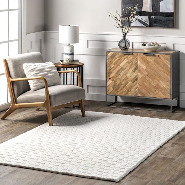 Nia Tile Faux Rabbit Machine Washable White 3 ft. x 8 ft. Runner Rug