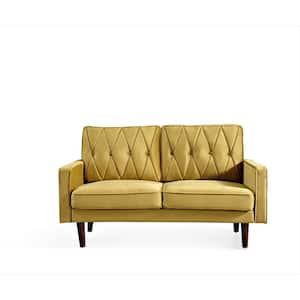 Feemster 57.5 in. Wide Velvet Tufted Cushion Back 2-Seater Loveseat, Yellow-Green