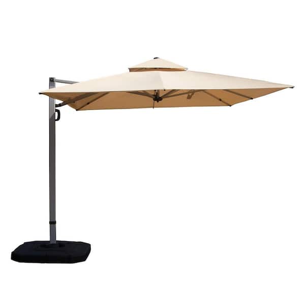 9 ft. x 11 ft. Aluminium Rectangle Cantilever Patio Umbrella in Beige, with Center Pole