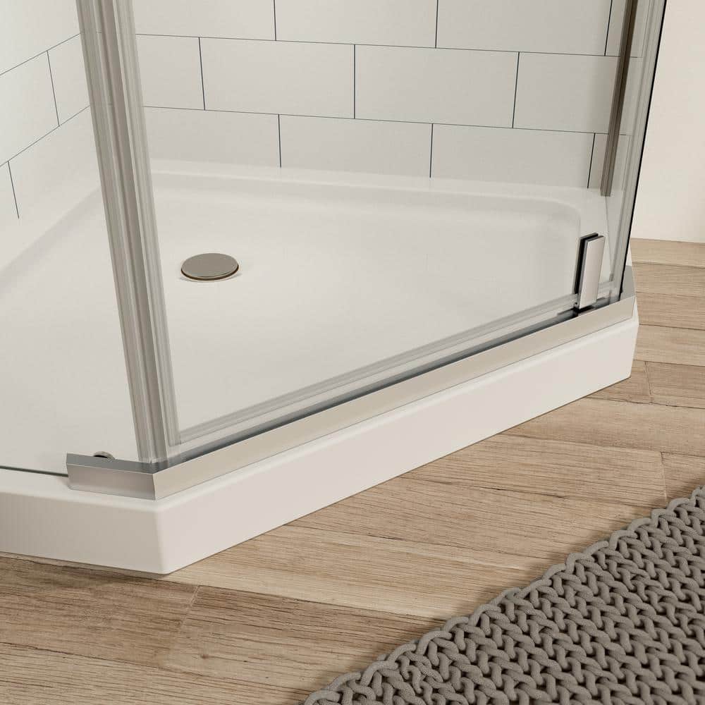 Chrome Semi Frameless Neo-Angle Pivot Shower Door with Clear Glass